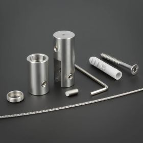 Abhängesystem aus Edelstahl Einzelteile auf schwarzen Hintergrund