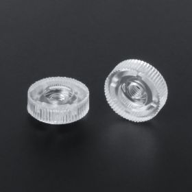 Rändelmutter M4 Gewinde klar zwei Stück von vorne auf dunklem Untergrund