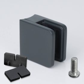 Edelstahl-Halter für Glas eckig 45x45mm anthrazit RAL7016 auf hellen Untergrund