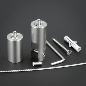 Schildaufhängung Edelstahl als Set Einzelteile auf schwarzen Untergrund