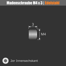 Ersatz-Madenschraube M4 x 3 mm Sechskantschraube Edelstahl V2A flach Skizze mit Maße