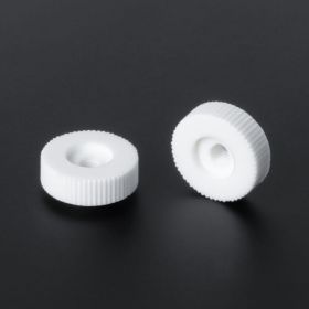 Rändelmutter Ø 15 mm für M4 Gewinde weiß zwei Stück auf dunklem Untergrund