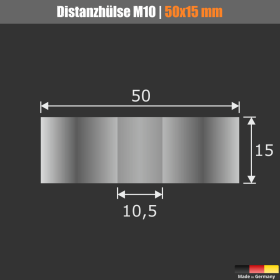 Distanzscheibe M10 Distanzring Edelstahl Ø50mm Skizze mit Abmessungen auf schwarzen Untergrund
