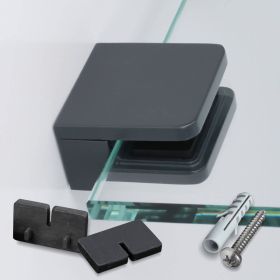 Glashalter Edelstahl anthrazit RAL7016 eckig 45x45 mm montiert an heller Wand